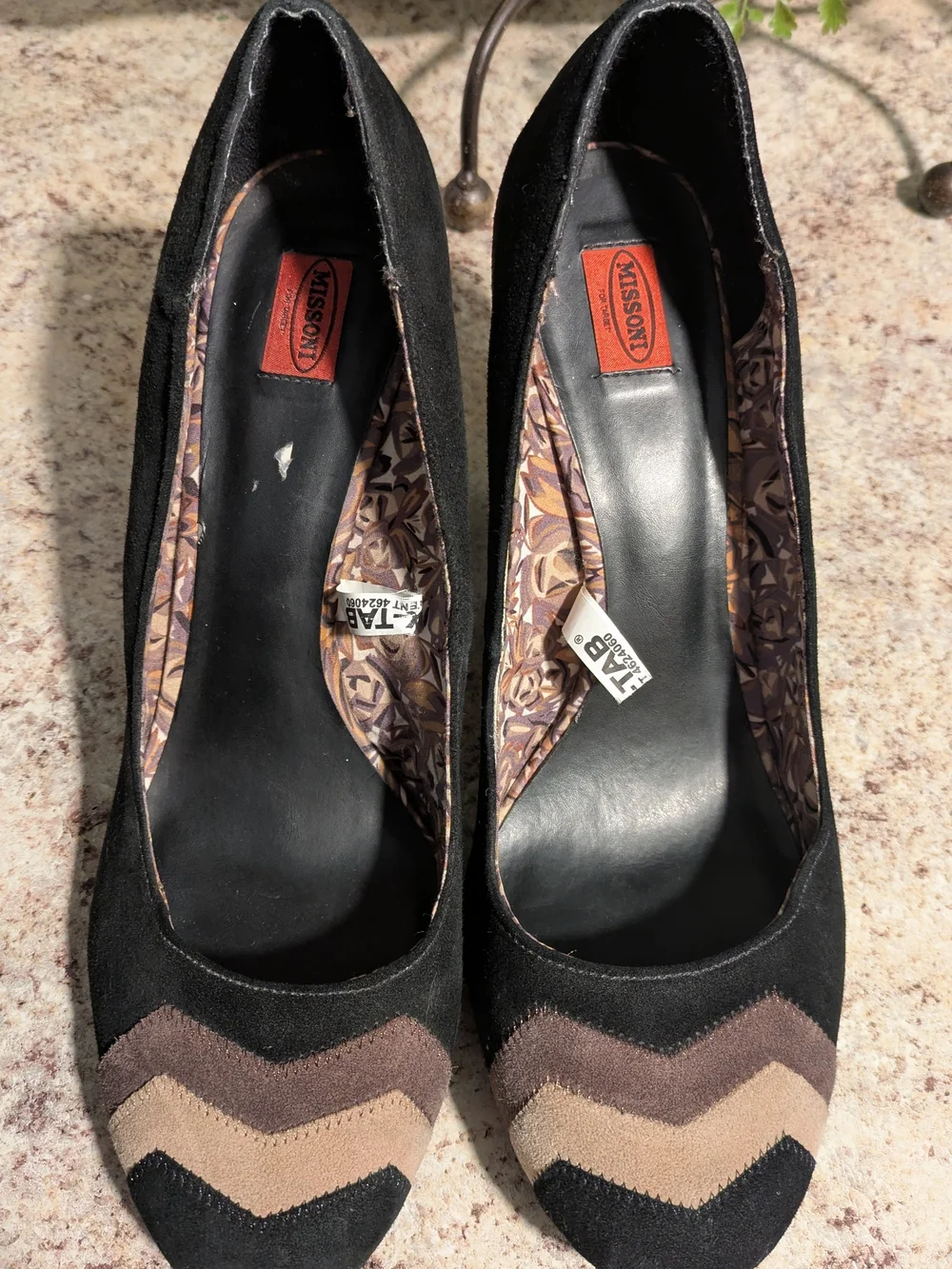 Missoni For Target Black Suede Pumps with Neutral Chevron Toe Accents